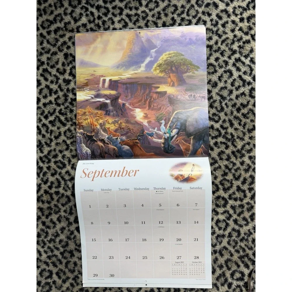 2013 Disney Dreams Thomas Kinkade Wall Calendar Lion King Cinderella Bambi VTG